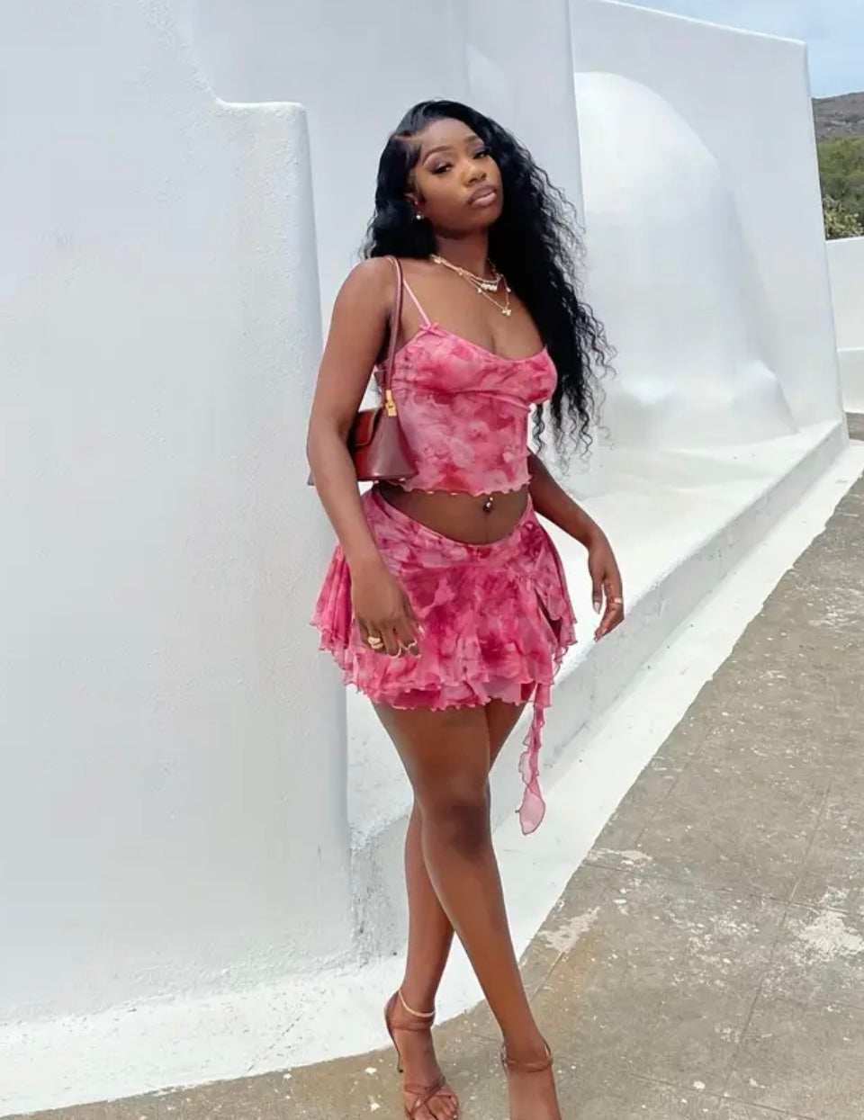 Two Piece Marble Skirt Set