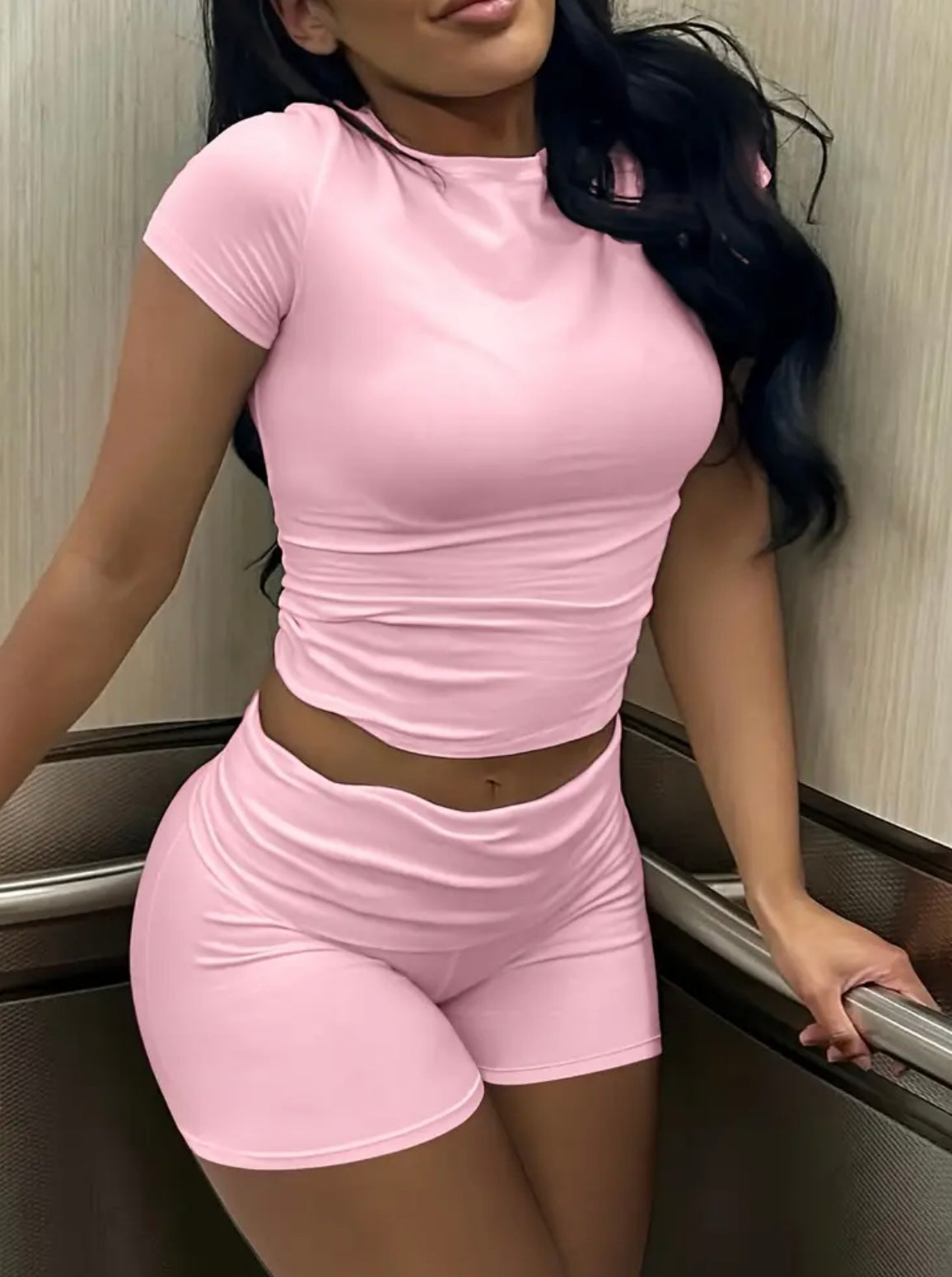 Light Pink Two Piece Shorts Set